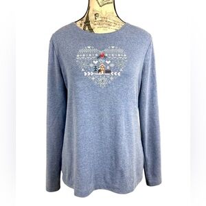 Croft & Barrow Christmas Embroidered Rhinestone Blue Top Size Medium
